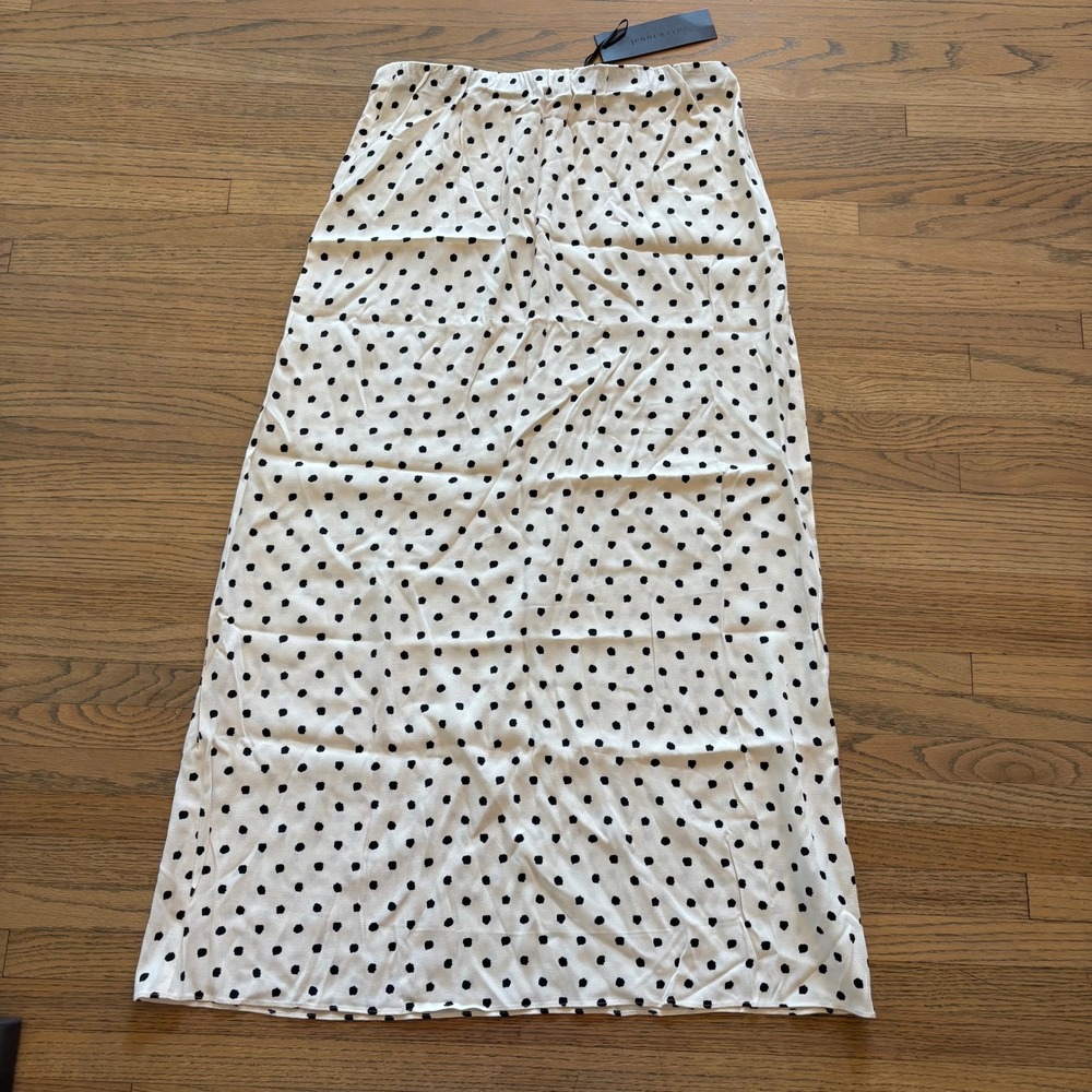 Jenni Kayne Cleo Slip Skirt Ivory Dot White Black Polka Dot Viscose Medium NEW